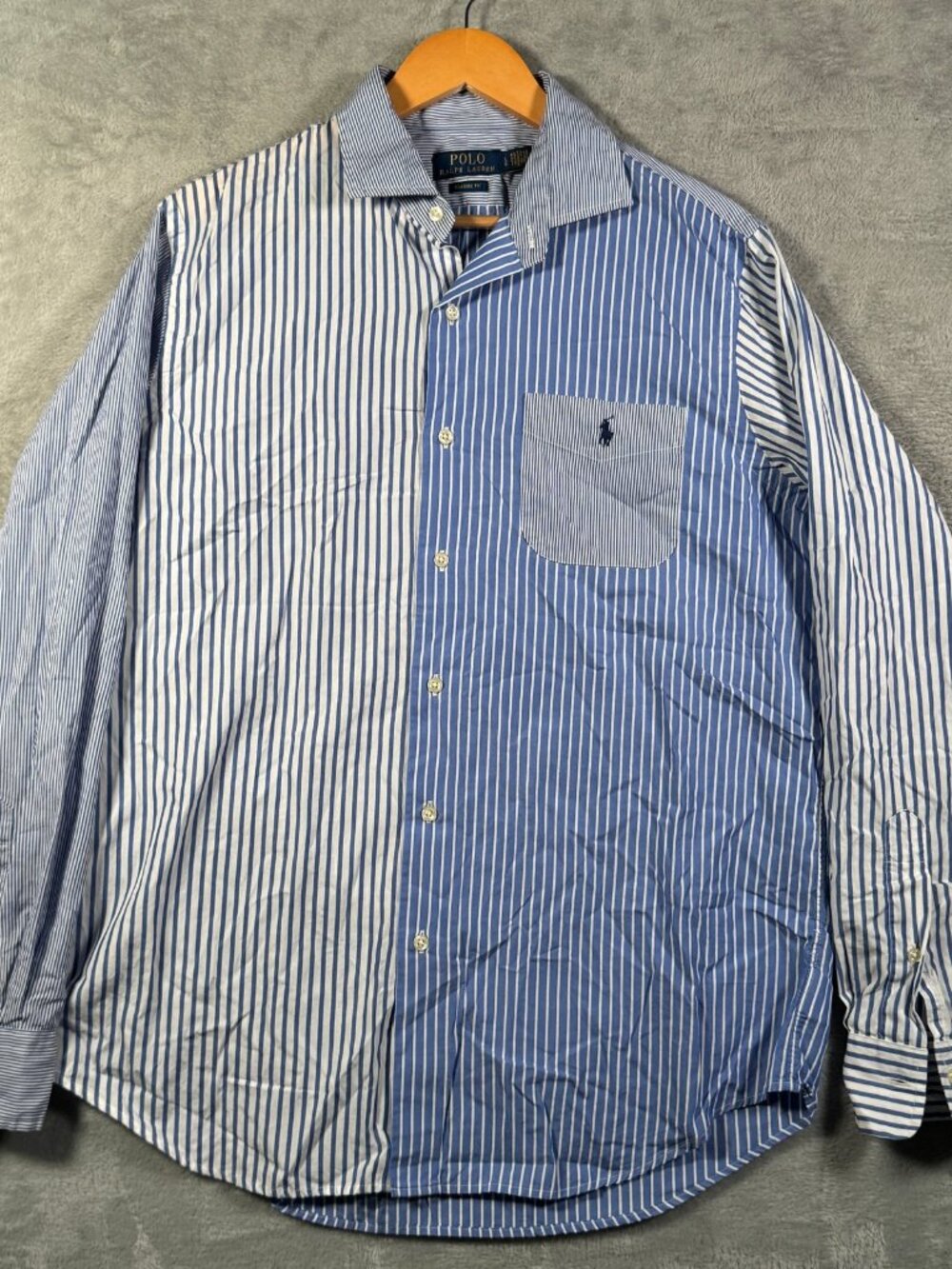 Polo Ralph Lauren Button Down Shirt Mens L Blue Striped Fun Color Block Sport